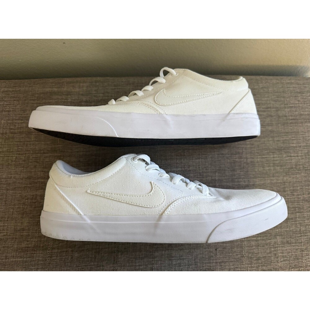 Men’s Nike SB Charge Triple White Canvas Shoes Size 12 *Missing Insoles* - Picture 8 of 9
